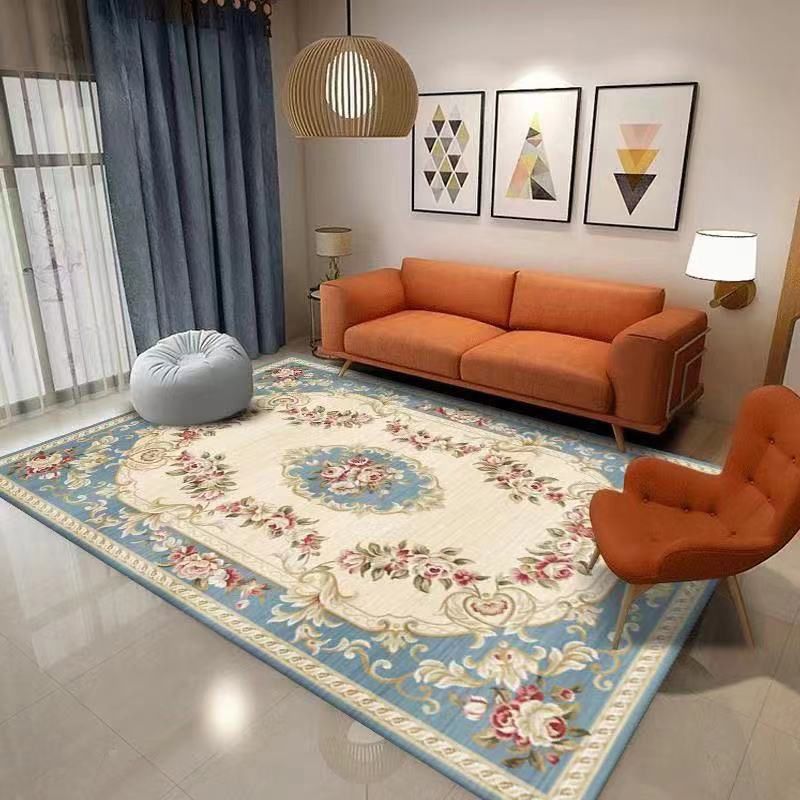 Alfombra de área azul tradicional alfombra de medallón impresa poliéster alfombra alfombra alfombra para salón para salón