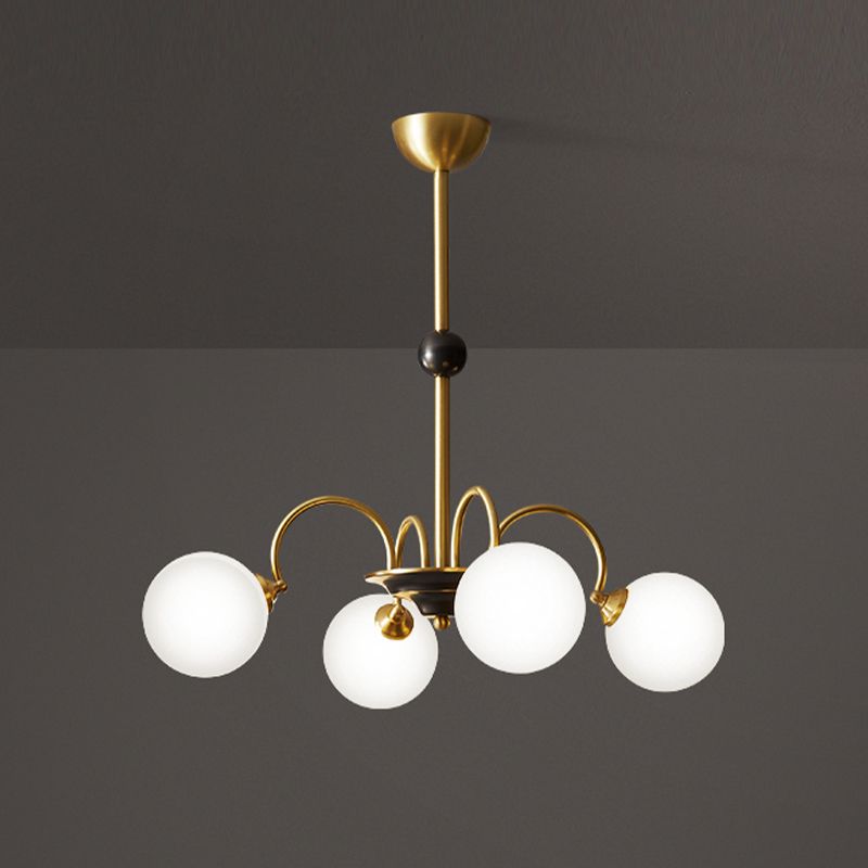 Modern Style Gold Chandelier Light Fixture Globe Shape Glass Hanging Light