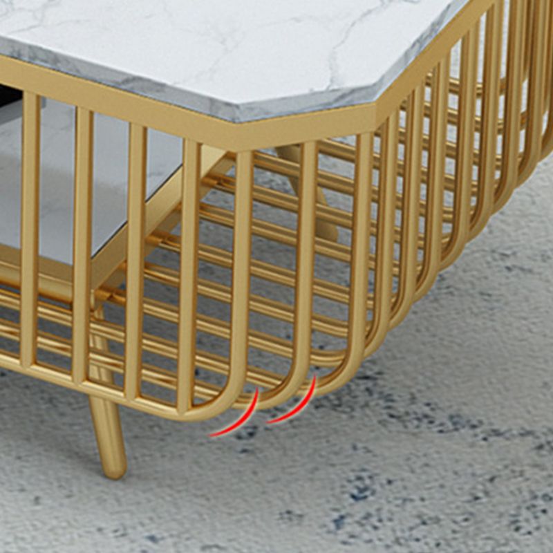 39.37" L Rectangle Slate Coffee Table Iron 4 Legs Cocktail Table with Shelf