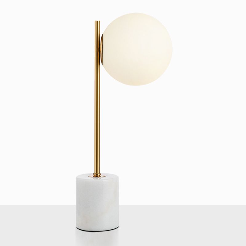 Cylinder Table Lighting Nordic Style Marble 1 Bulb Bedside Nightstand Lamp with Globe Glass Shade