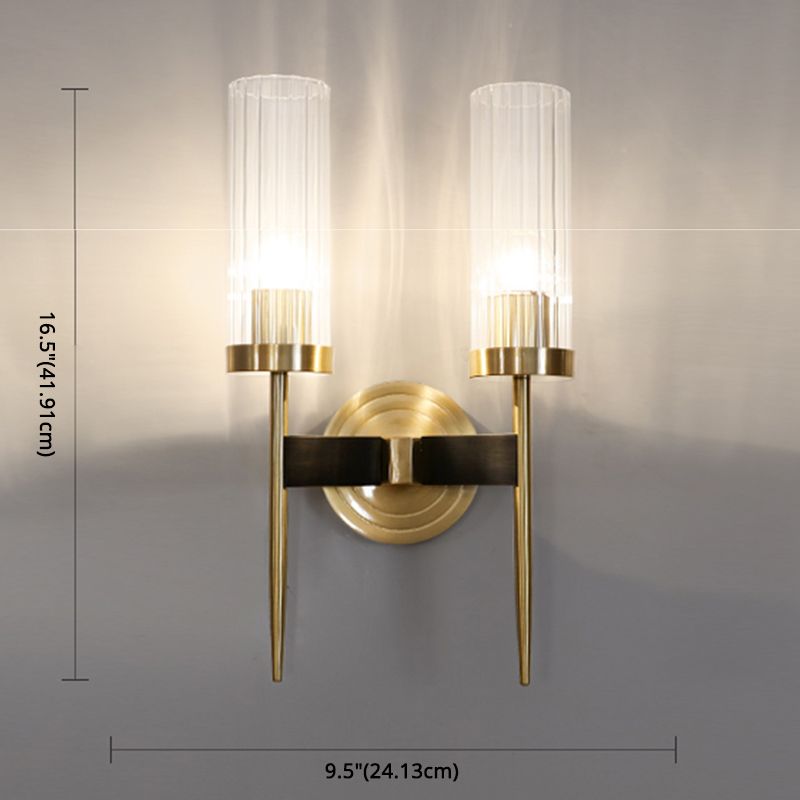 Modern Minimalist Cylindrical Wall Sconce Copper Wall Lamp with Clear Glass Shade
