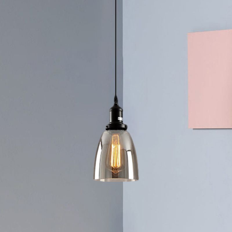 Black 1 Light Ceiling Pendant Light Industrial Smoked Glass Cone/Dome Hanging Lamp for Living Room