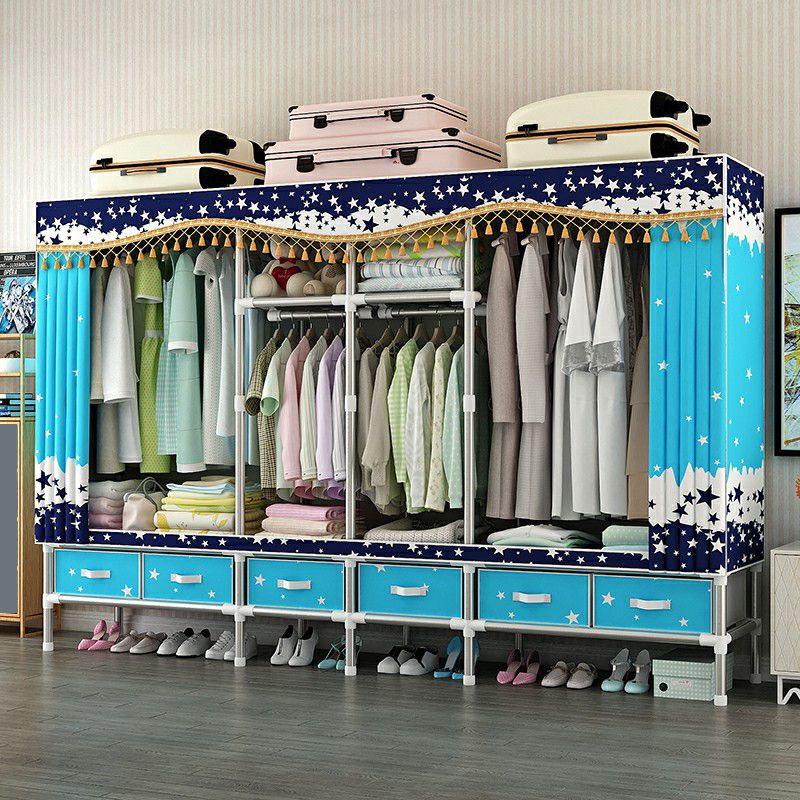 Steel Wardrobe Cabinet with Shelves Modern Wardrobe Armoire with Drawer