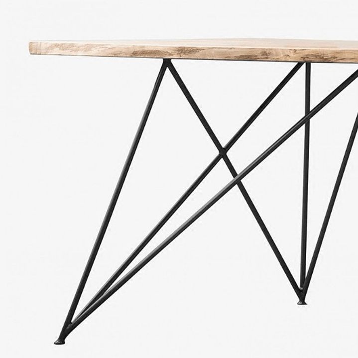 Wood Top Dining Table Industrial Rectangle Table with Double Pedestal Base