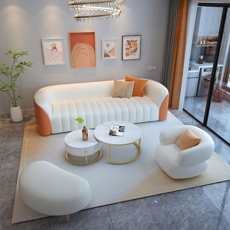 White Wooden Sectional Stain-Resistant Sectional Sofa for Living Room