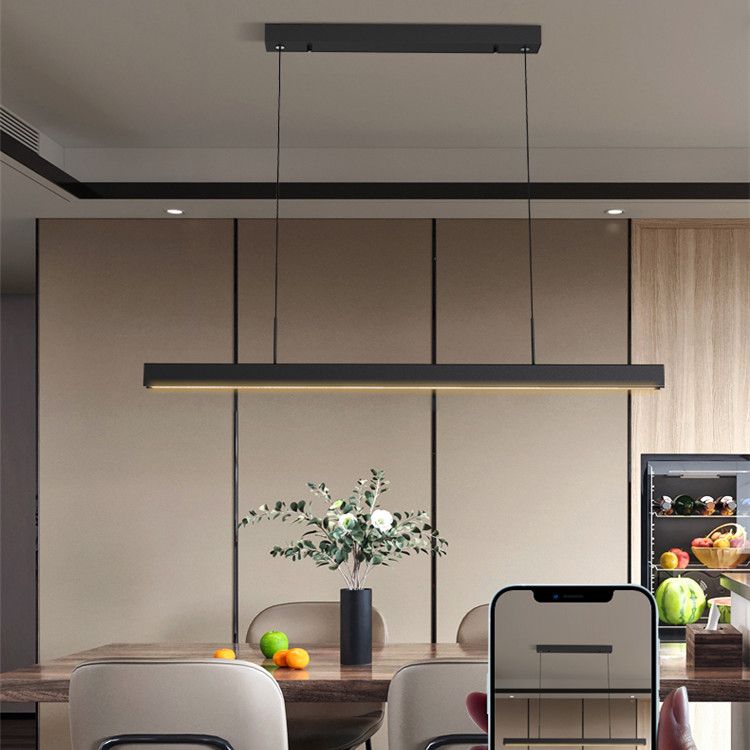 Black Metal Island Lights Modern Linear Restaurant LED Suspension Lamps with Acrylic Shade