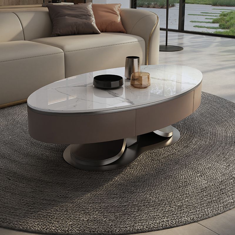 Glam Stone Single Coffee Table Pedestal Coffee Cocktail Table with Storage Drawers