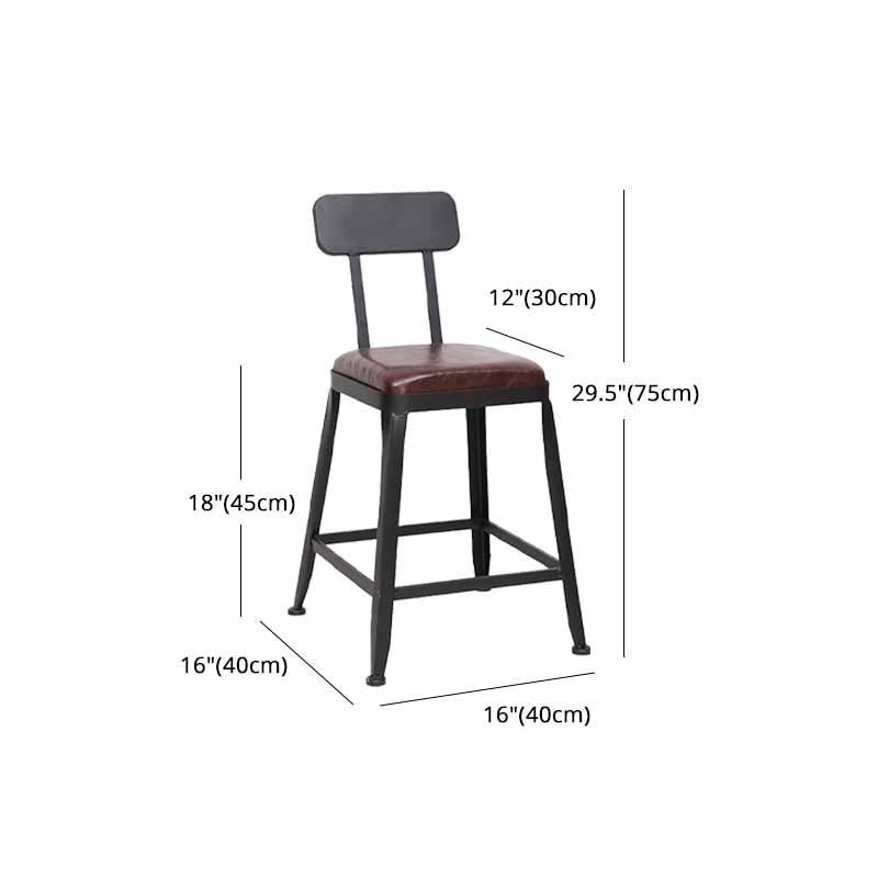 Wooden Square Seat Barstool Industrial Metal Counter Stool with Backrest