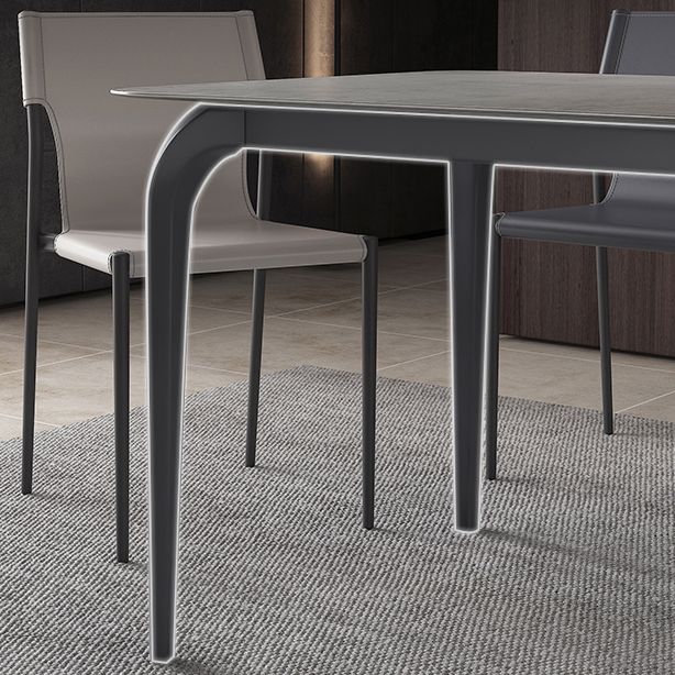 Rectangle Industrial Dining Table Black Sintered Stone Fixed Table