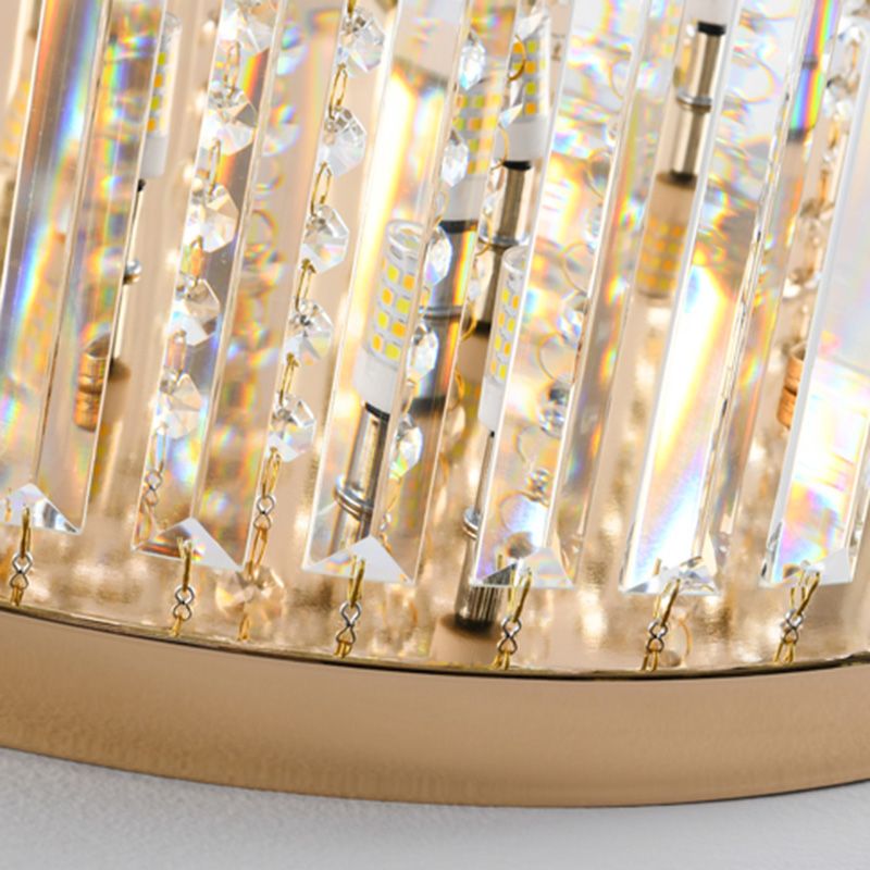 Contemporary Cylinder Flush Light Fixture Crystal 9 Light Flush Ceiling Light
