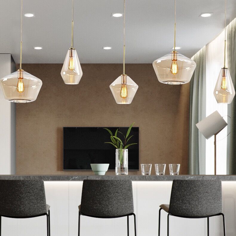 Modern minimalistisch handgeblazen glazen hanglampje Amber 1 lichte eetkamer hangend plafondlicht