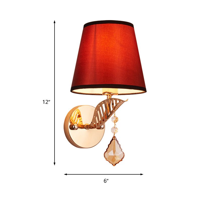 Tessuto bianco/rosso/blu sconce leggero campana affusolata a 1 luci lampada da parete tradizionale per camera da letto con caduta di cristallo