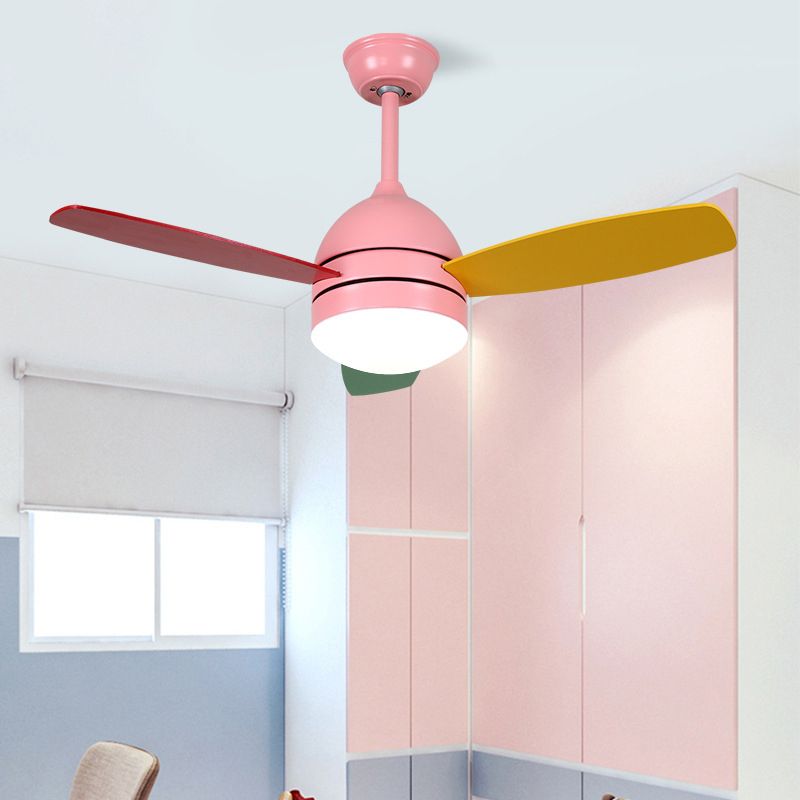 Macaron Dome Ceiling Fan Light Metallic Kids Room LED Semi Flush Mount Light