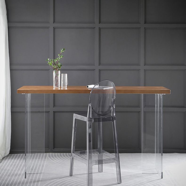 1/2/3/5Pieces Modern Rectangle Pub Table Set Wooden Counter Table with Acrylic Stools