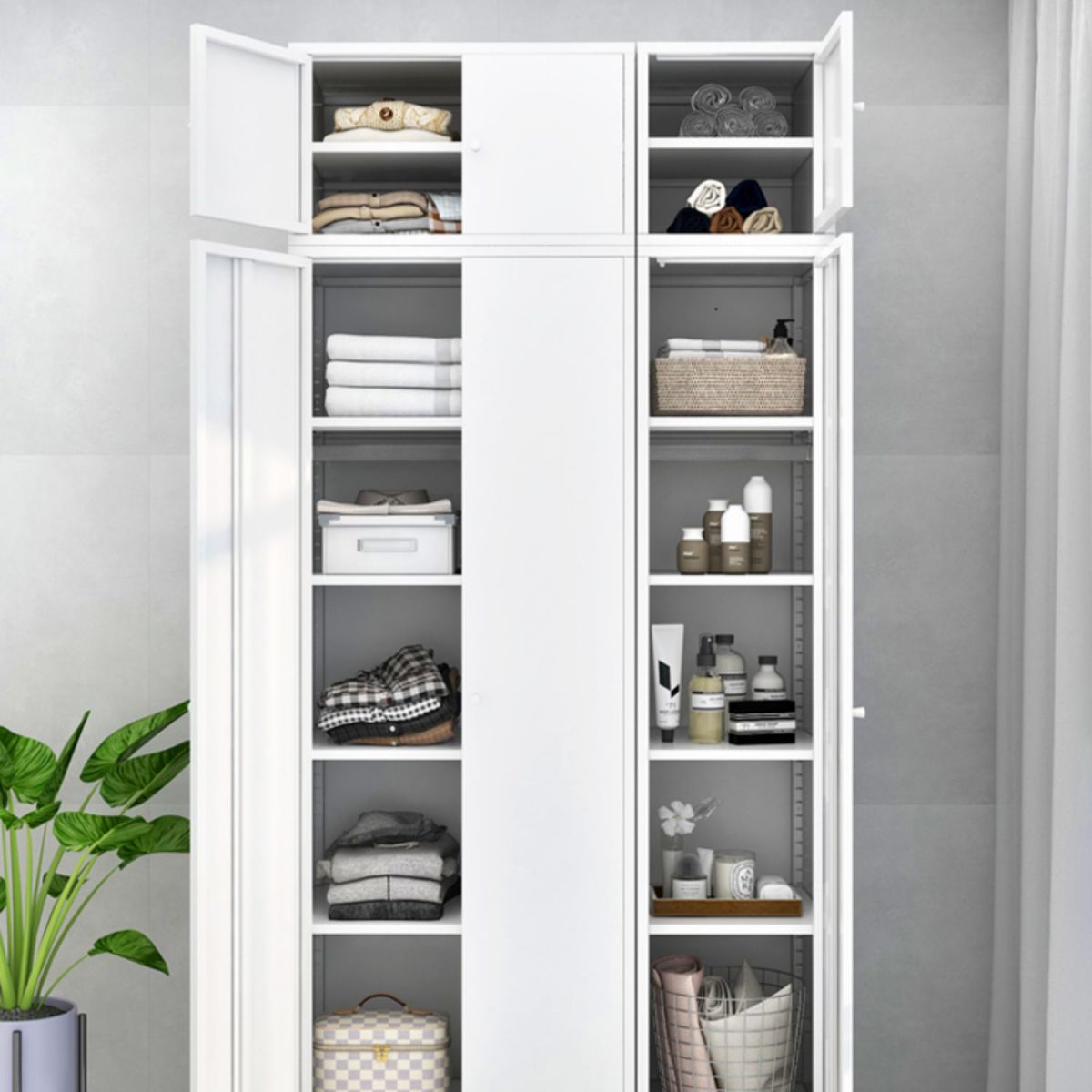 Steel Storage Cabinet Contemporary Non-Hanging Armoire for Home