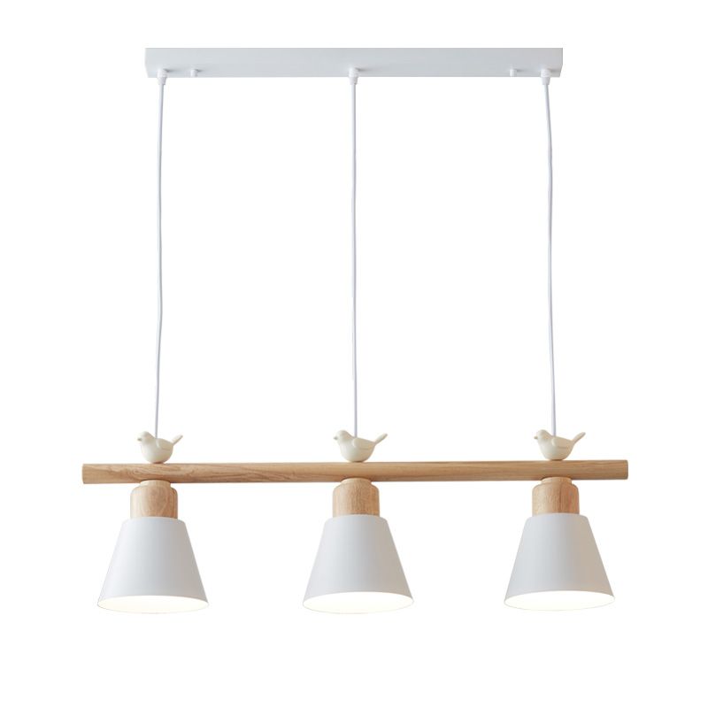 Nordic Shaded Hanging Island Light Metal 3-Head Dining Room Drop Pendant with Bird Decor
