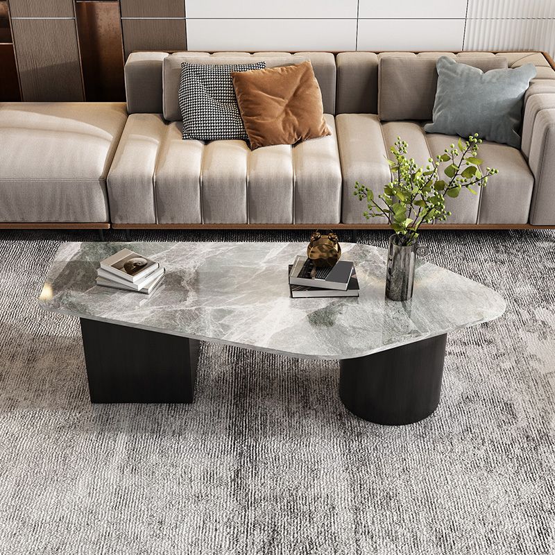 2 Legs Coffee Table Faux Marble Single Coffee Table with 3 Drawers