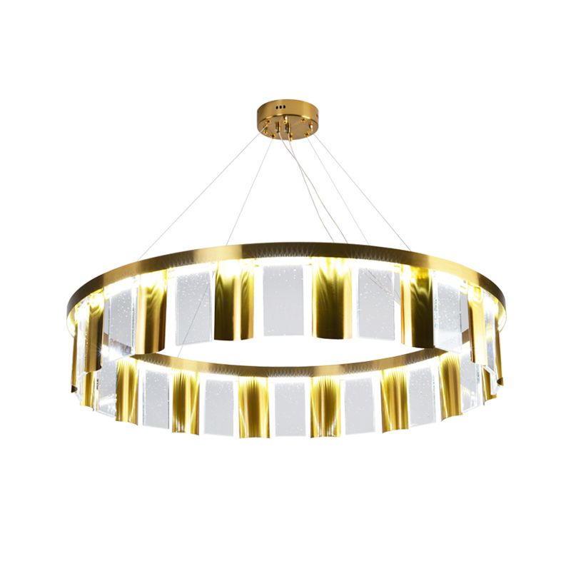 Ronde tekenkamer plafond hanger licht hedendaags kristallen paneel led gouden kroonluchter