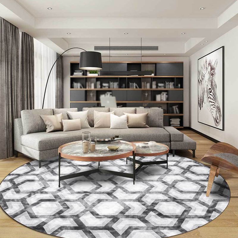Simplicity Geometric Pattern Rug Black Polyester Carpet Anti-Slip Pet Friendly Washable Rug for Living Room