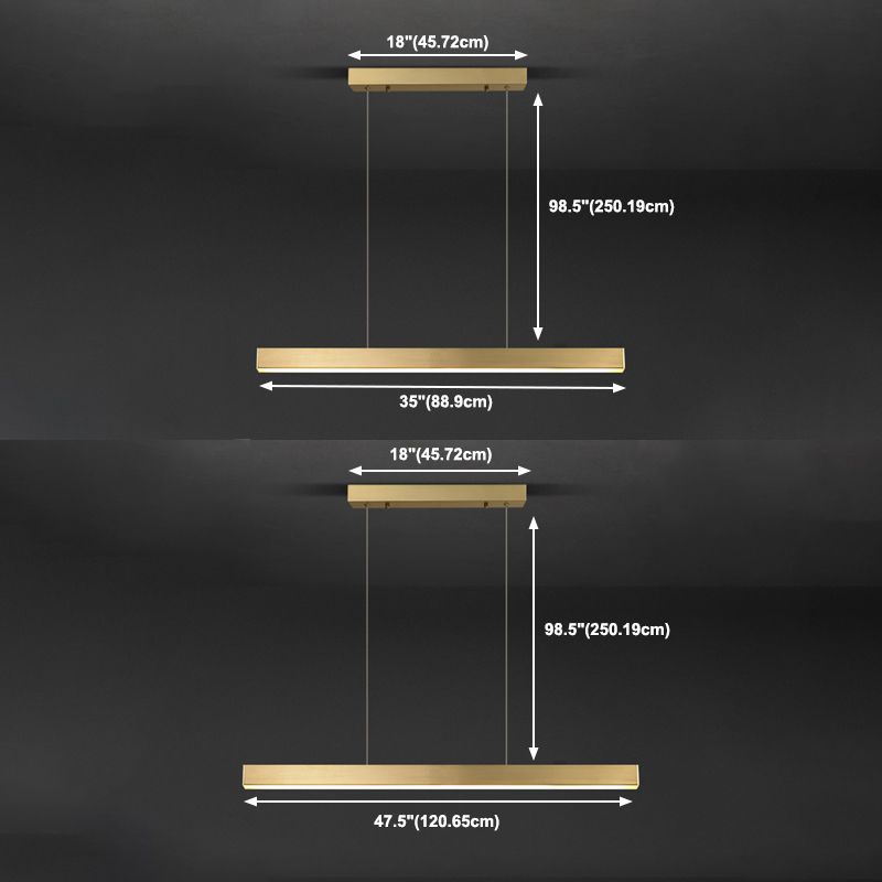 Lámparas lineales de lámparas de luz de cobre de estilo simple lámparas colgantes de restaurantes lineales de 1 luces
