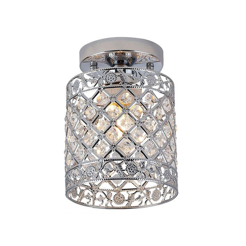 Lámpara de montaje cilíndrica de montura cilíndrica de cristal Simple Luz de techo de semi rascillo de acabado de 1 luz para pasillo