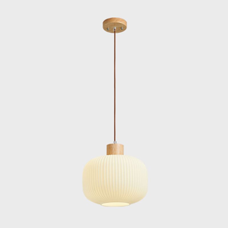 Lampe à suspension géométrique en bois léger créatif moderne avec une teinte en verre blanche