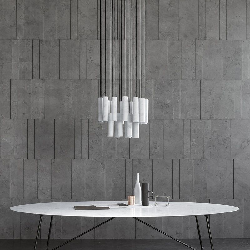 Minimalist Tubular Hanging Light Marble 1-Light Restaurant Pendant Ceiling Lamp in White