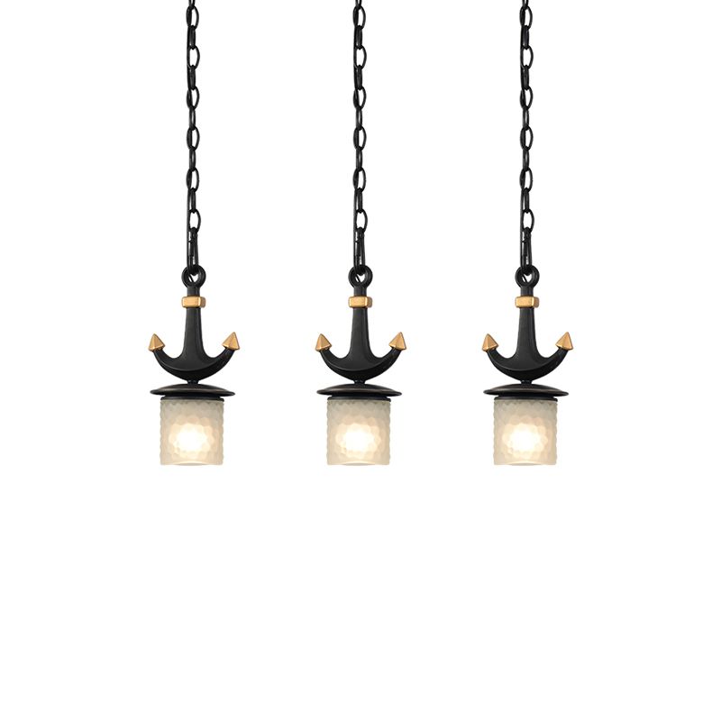 Moderne Säule Multi-Pendant Frosted Grübtglas 3 Köpfe Salon hängen in Schwarz mit linearem/rundem Baldachin