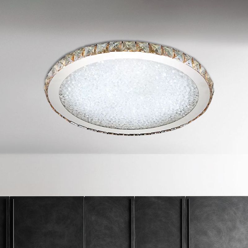 Plafonnier circulaire moderne à 1 lumière en cristal clair/ambre de 8,5"/14"/18" de large, luminaire de plafond à LED en lumière chaude/blanche