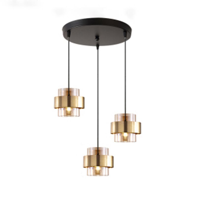 Modern Artistic Cylindrical Pendant Light Electroplate Metal Hanging Lamp with Glass Shade