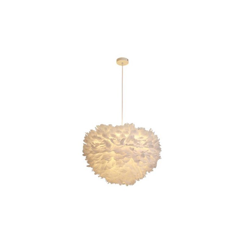 Hemispherical Living Room Feather Pendant Light Feather 1-Light Modern Suspension Light Fixture