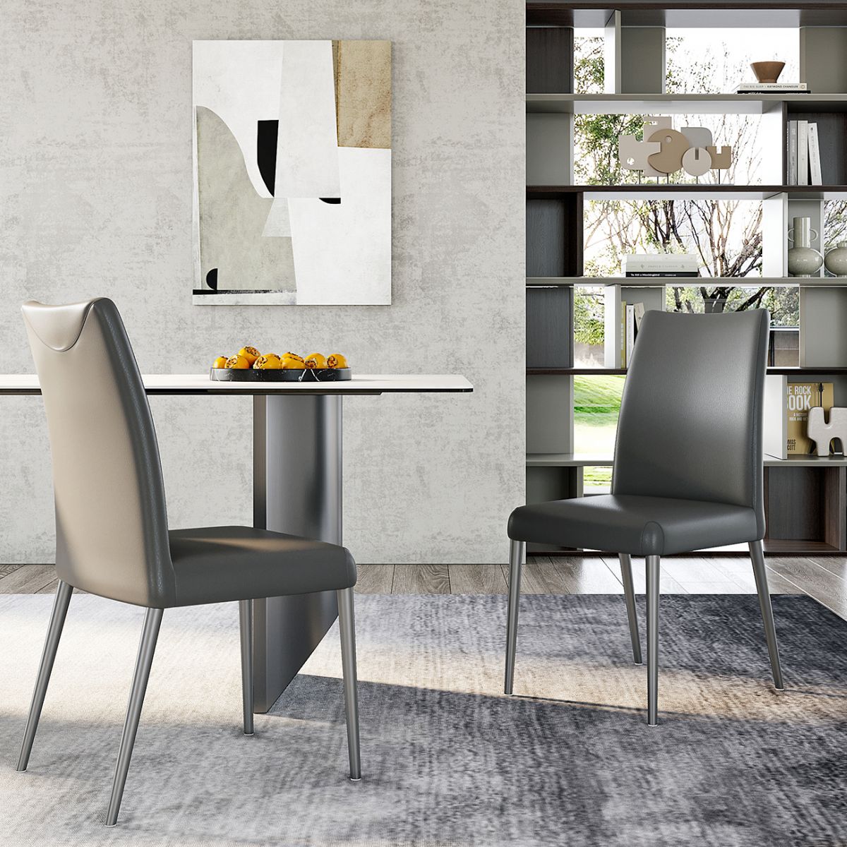 Silla de comedor sin brazos de estilo moderno, sillas de comedor tapizadas en cuero con respaldo sólido (juego de 2)