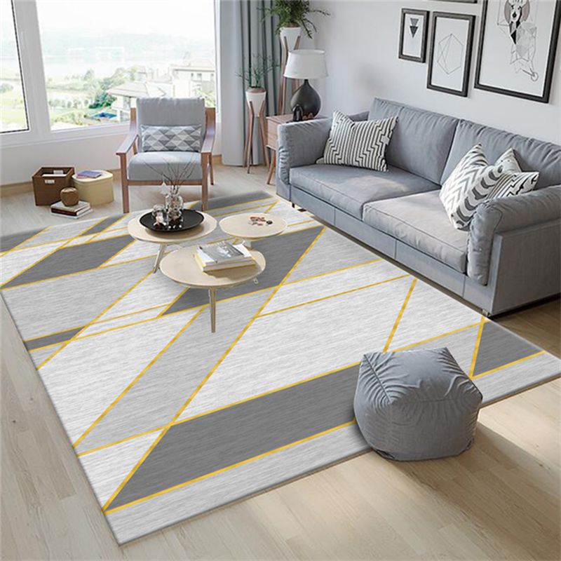 Simple Color Mixed Modern Rug Polyester Triangle Pattern Area Rug Non-Slip Backing Carpet for Living Room