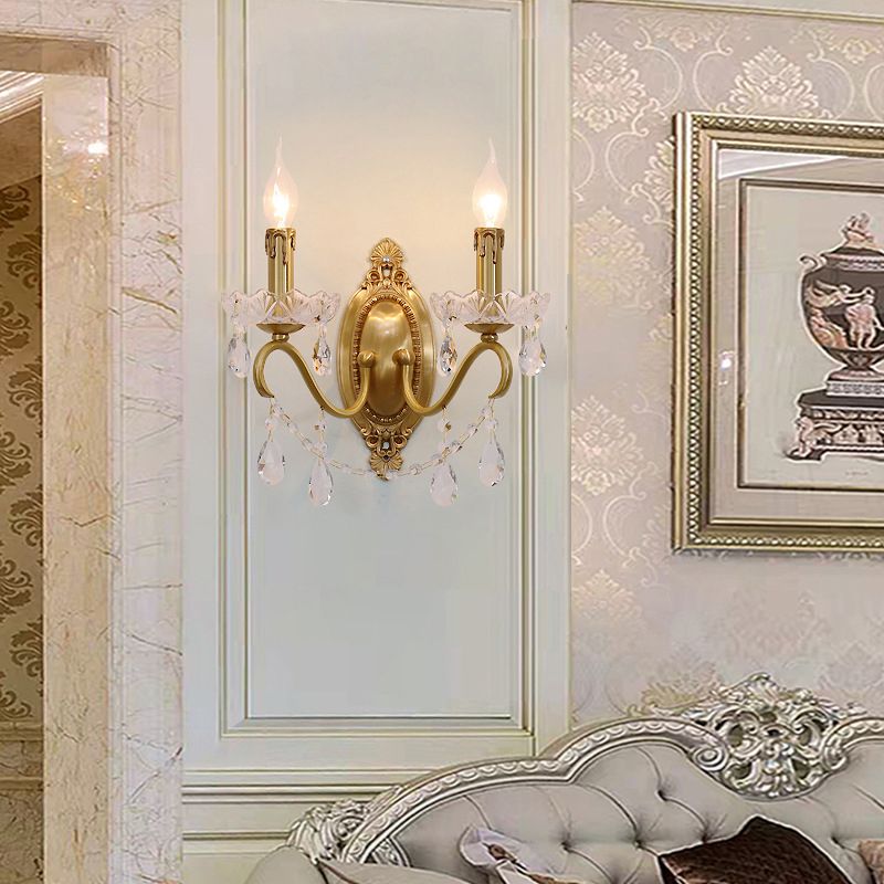 Crystal Candle Shape Wall Sconce Modern Style Multi Lights Wall Light Fixture in Brass
