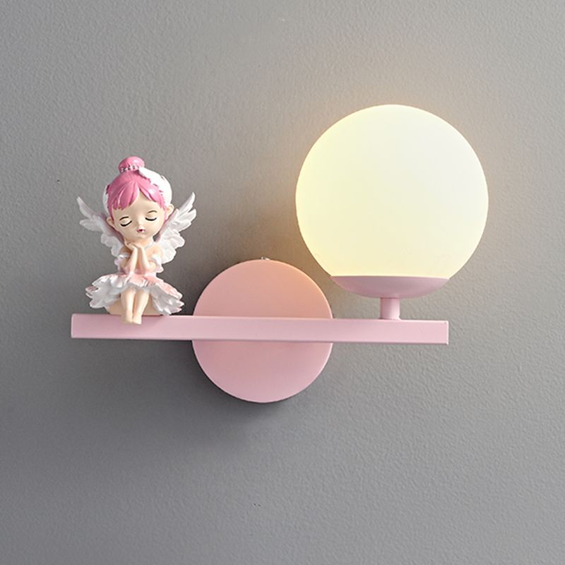 Metal Ball Shape Wall Sconce Kid 1 Light Wall Light Sconce in Pink (Decoration Included)