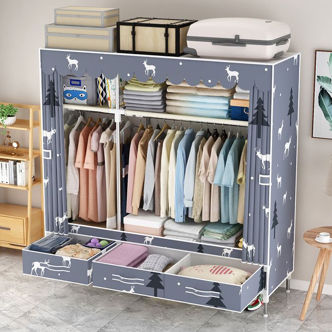 Steel Frame Wardrobe Cabinet Modern Style Wardrobe Armoire with Drawer