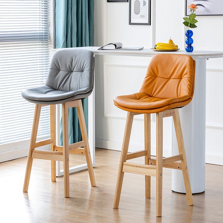 Modern Armless Backrest Counter Stool Wood Milk Tea Shop Bar Stool with Leather Cushion