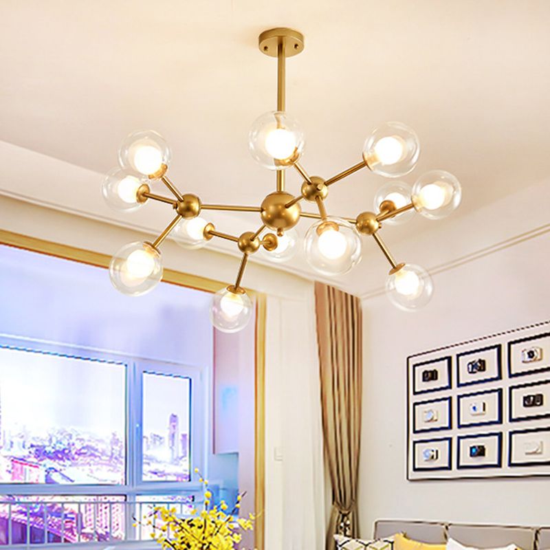 Klarer Globusformglas Kronleuchter Licht Molekular Frosted Iron Modern Anhängerbeleuchtung in Gold