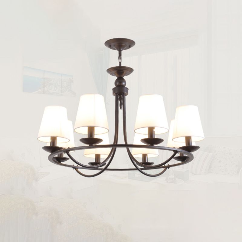 Klassieke taps toelopende trommelophanging lichte stof LED kroonluchter licht in het zwart voor woonkamer
