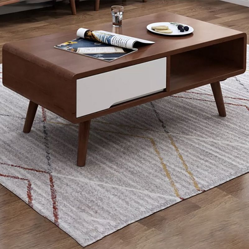 Contemporary with Storage Shelf Solid Wood Rectangular Single Coffee Table