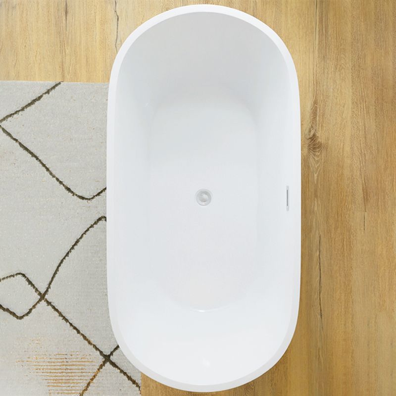 White Oval Bathtub with Drain Acrylic Soaking Freestanding Tub