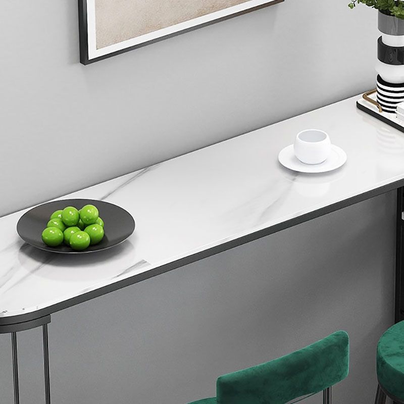 White Stone Indoor Glam Bar Dining Table Iron Double Pedestal Bistro Table with Shelve