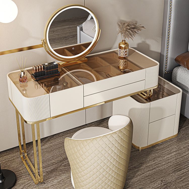 Glam White Bedroom Lighted Mirror Solid Wood With Drawer Makeup Vanity Set
