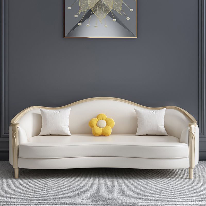 Glam Solid Wood White Genuine Leather Sofa with Pillows for Living Room