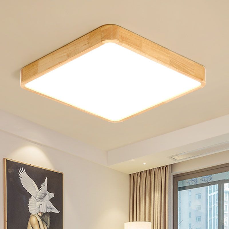 Wood Rectangular Ceiling Flush Mount Light Nordic LED Acrylic Flushmount Lighting Fixture