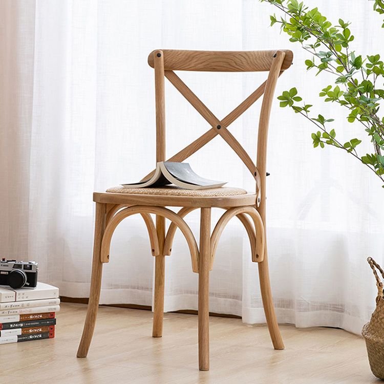 Silla de comedor tradicional de mimbre de madera, silla con respaldo cruzado sin brazos para comedor