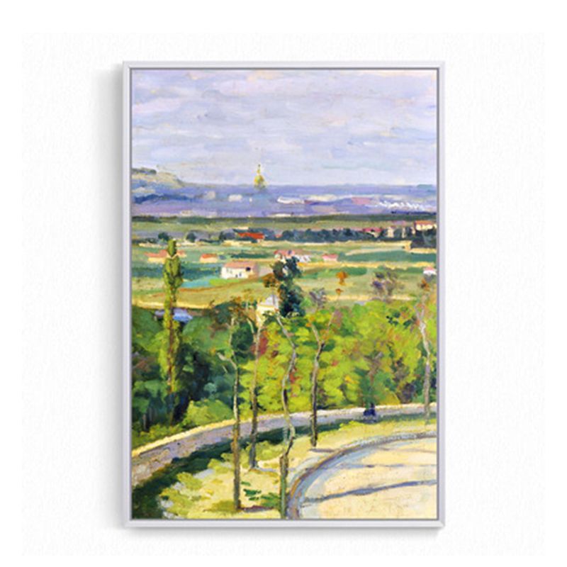 Oil Painting Country Road Canvas Wall Art for House Interior, Green-Purple, Textured