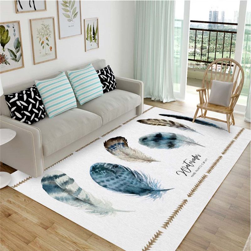 Chic Multicolor Modern Rug Synthetics Feather Patterned Rug Non-Slip Washable Stain Resistant Rug for Lounge