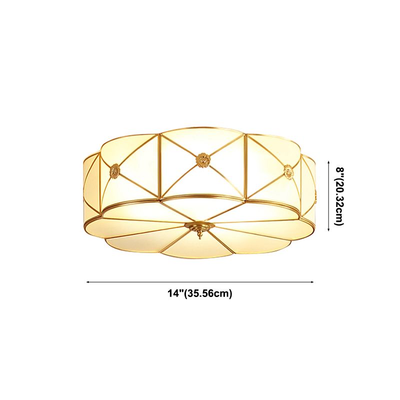 Plafonnier en verre à tambour doré, luminaire de plafond de Style Colonial pour salon