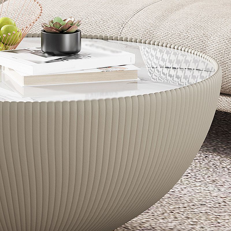 Slate Round Top Coffee Table Faux Leather Solid Base Cocktail Table